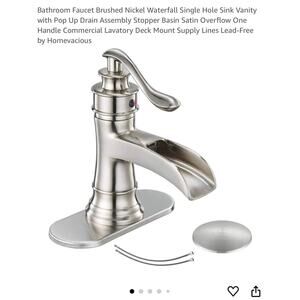 Bathroom Faucet Brushed Nickel Waterfall Single Hole Sink Vanity w/ Pop Up Drain
